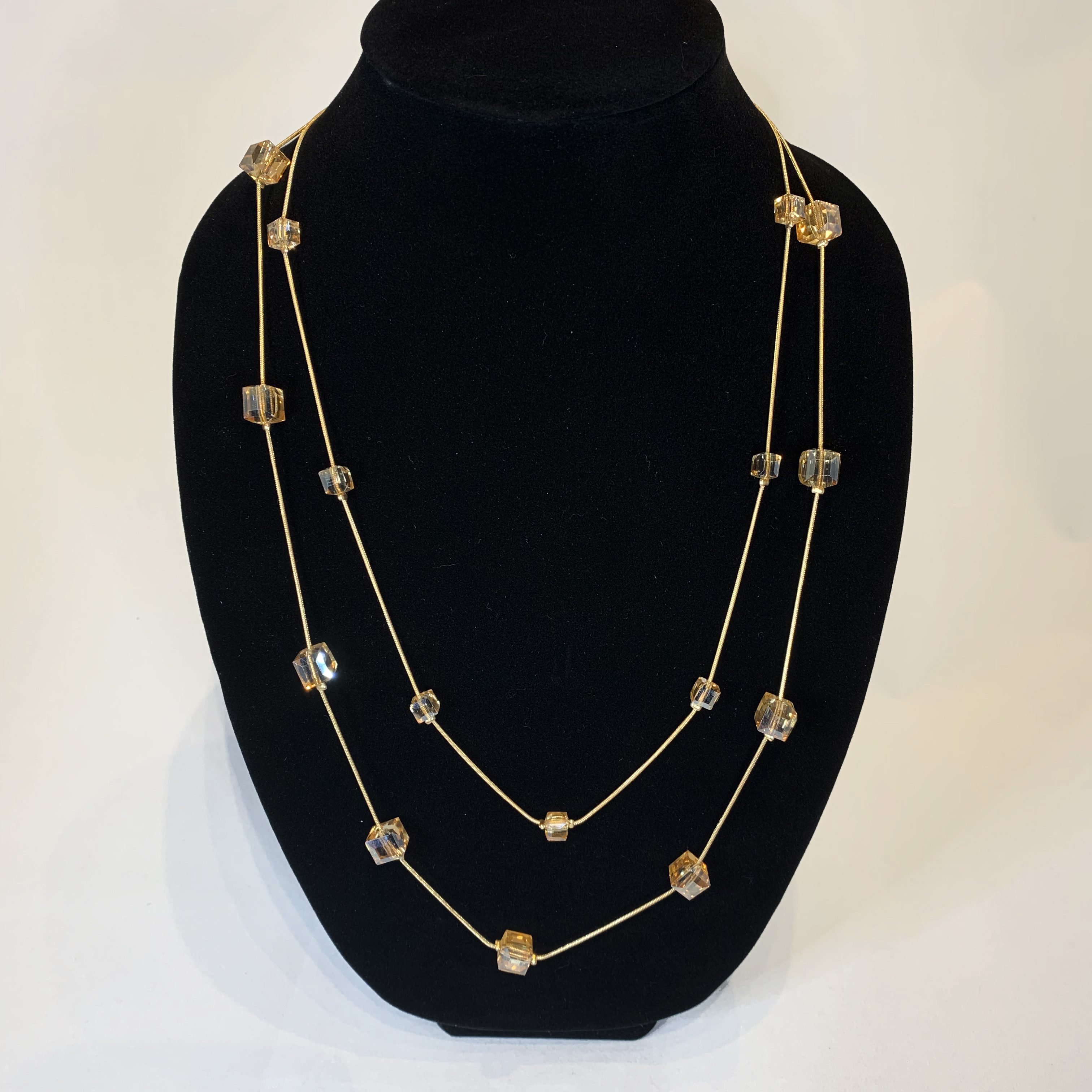Long Champagne Crystal Necklace Poiji